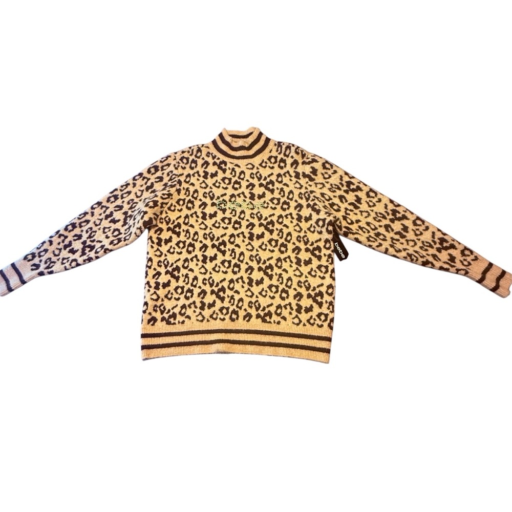 NWT bebe Women's Leopard Cowl Neck Sweater - Cream and Brown Size Large - Picture 2 of 10